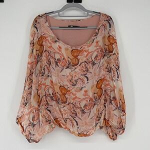 Made in Italy Silk Blend Sheer Blouse Abstract Print Balloon Sleeve M Flowy Boho